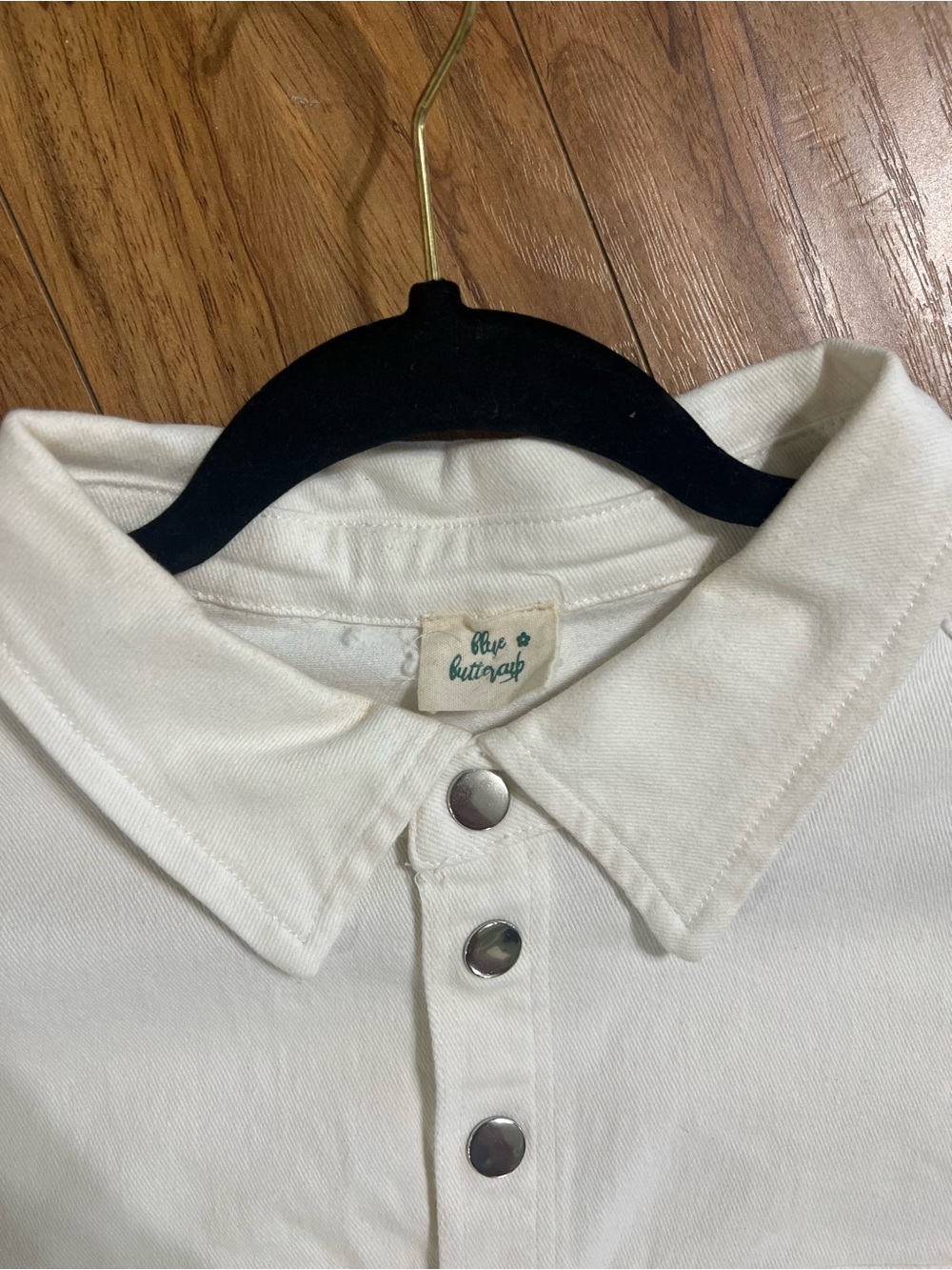 Cropped White Denim Button-Front Romper - Picture 7 of 8